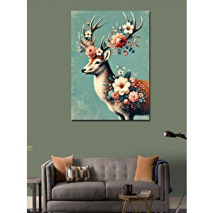 Kanvas Tablo Çiçekli Geyik Portresi 100x140 cm