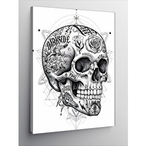 Kanvas Tablo Kafatası Ve Çiçeklerle Rock Teması 50x70 cm