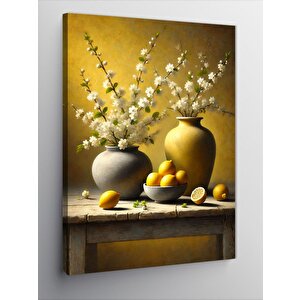 Kanvas Tablo Limon Ve Çiçek Vazosu 100x140 cm