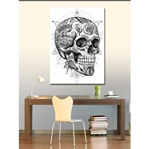 Kanvas Tablo Kafatası Ve Çiçeklerle Rock Teması 100x140 cm