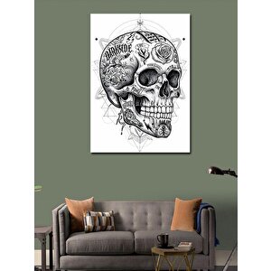 Kanvas Tablo Kafatası Ve Çiçeklerle Rock Teması 100x140 cm