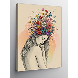 Kanvas Tablo Çiçek Taçlı Kadın Portresi 50x70 cm