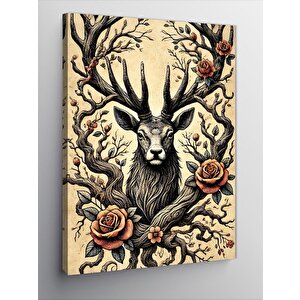 Kanvas Tablo Çiçek Taçlı Geyik Portresi 50x70 cm
