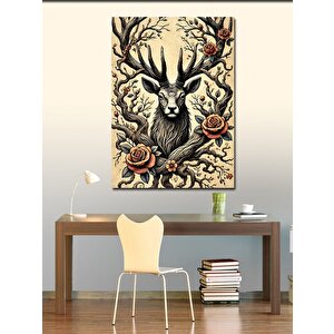 Kanvas Tablo Çiçek Taçlı Geyik Portresi 50x70 cm