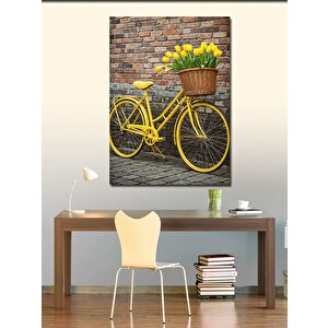 Kanvas Tablo Sarı Bisiklet Ve Çiçek Sepeti 70x100 cm