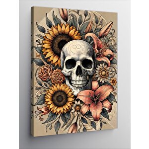 Kanvas Tablo Kafatası Ve Çiçeklerle Harmoni 50x70 cm
