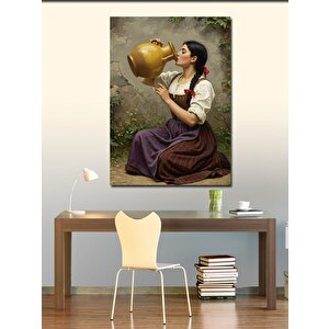 Kanvas Tablo Testiden Su İçen Köylü Kadın 50x70 cm