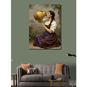 Kanvas Tablo Testiden Su İçen Köylü Kadın 50x70 cm