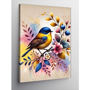 Kanvas Tablo Mavi Kuş Ve Çiçekler 70x100 cm