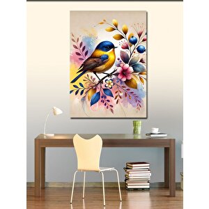Kanvas Tablo Mavi Kuş Ve Çiçekler 70x100 cm