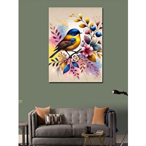 Kanvas Tablo Mavi Kuş Ve Çiçekler 70x100 cm