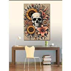 Kanvas Tablo Kafatası Ve Çiçeklerle Harmoni 100x140 cm