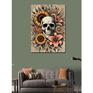Kanvas Tablo Kafatası Ve Çiçeklerle Harmoni 100x140 cm