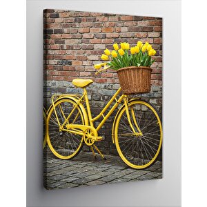 Kanvas Tablo Sarı Bisiklet Ve Çiçek Sepeti 50x70 cm