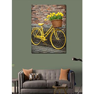 Kanvas Tablo Sarı Bisiklet Ve Çiçek Sepeti 50x70 cm