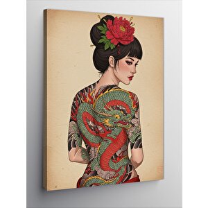 Kanvas Tablo Yılan Dövmeli Kadın Ve Çiçek 100x140 cm