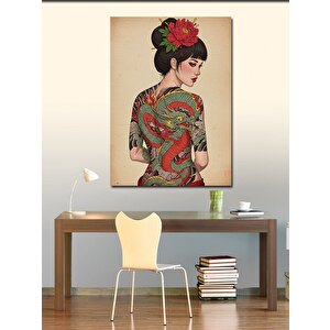 Kanvas Tablo Yılan Dövmeli Kadın Ve Çiçek 100x140 cm