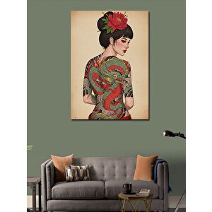 Kanvas Tablo Yılan Dövmeli Kadın Ve Çiçek 100x140 cm