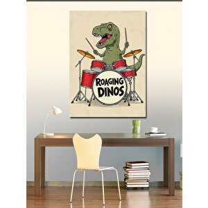 Kanvas Tablo Dinozor Ve Rock Grubu "roaring Dinos" 100x140 cm