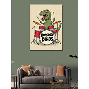 Kanvas Tablo Dinozor Ve Rock Grubu "roaring Dinos" 100x140 cm