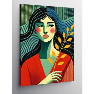 Kanvas Tablo Soyut Kadın Ve Yapraklar 100x140 cm