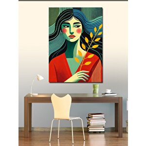 Kanvas Tablo Soyut Kadın Ve Yapraklar 100x140 cm
