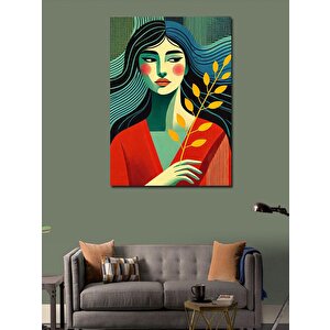 Kanvas Tablo Soyut Kadın Ve Yapraklar 100x140 cm