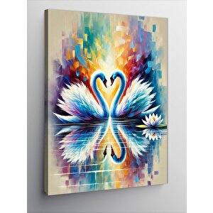 Kanvas Tablo Kuğu Çiftleri Ve Parlak Renkler 50x70 cm