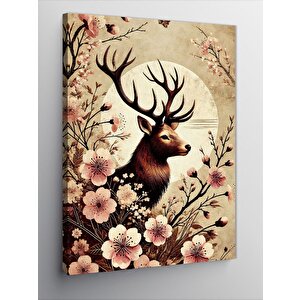 Kanvas Tablo Çiçekler Arasında Geyik 100x140 cm