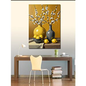 Kanvas Tablo Sarı Vazoda Beyaz Çiçekler 100x140 cm