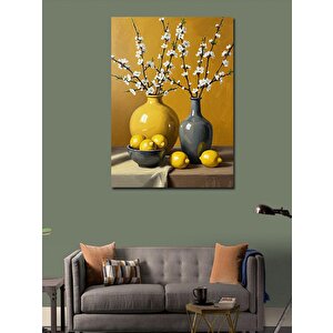 Kanvas Tablo Sarı Vazoda Beyaz Çiçekler 100x140 cm