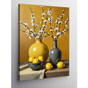 Kanvas Tablo Sarı Vazoda Beyaz Çiçekler 50x70 cm