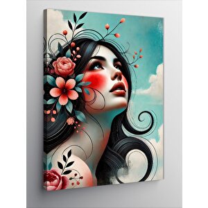 Kanvas Tablo Çiçeklerle Kadın Ve Güzellik 70x100 cm