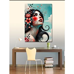 Kanvas Tablo Çiçeklerle Kadın Ve Güzellik 100x140 cm
