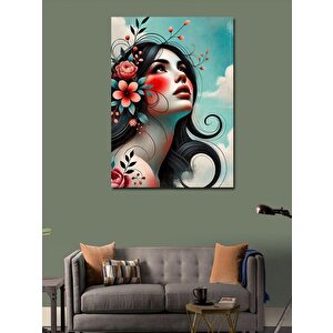 Kanvas Tablo Çiçeklerle Kadın Ve Güzellik 100x140 cm