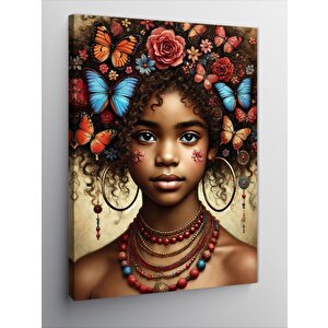 Kanvas Tablo Kadın Ve Çiçek Deseni 100x140 cm