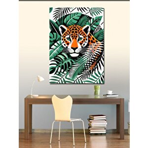 Kanvas Tablo Tropikal Yapraklar Ve Leopar 50x70 cm