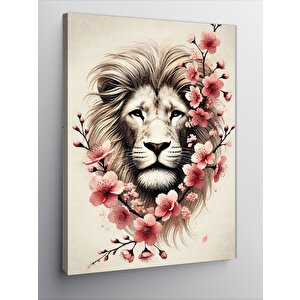 Kanvas Tablo Kiraz Çiçekli Aslan 50x70 cm