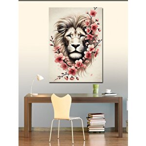 Kanvas Tablo Kiraz Çiçekli Aslan 50x70 cm