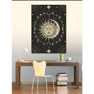 Kanvas Tablo Güneş Ve Ay Desenli Harita 100x140 cm