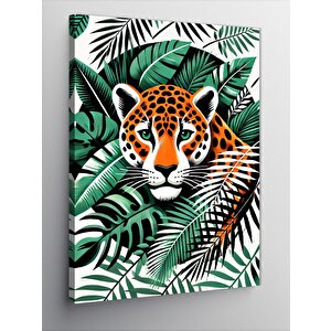 Kanvas Tablo Tropikal Yapraklar Ve Leopar 70x100 cm
