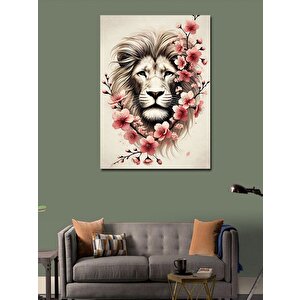 Kanvas Tablo Kiraz Çiçekli Aslan 100x140 cm