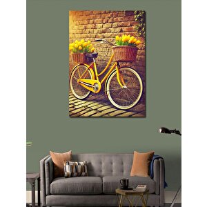 Kanvas Tablo Sarı Sepetli Bisiklet Ve Çiçekler 100x140 cm