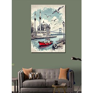 Kanvas Tablo Boğaz Köprüsü Ve Cami Manzarası 70x100 cm