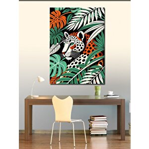 Kanvas Tablo Jaguar Ve Tropikal Yapraklar 70x100 cm