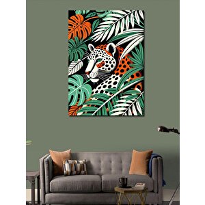 Kanvas Tablo Jaguar Ve Tropikal Yapraklar 50x70 cm