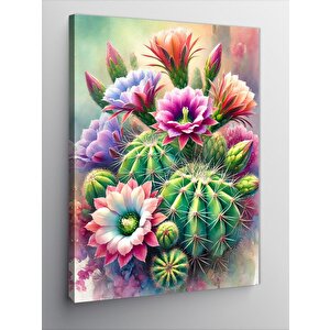 Kanvas Tablo Kaktüs Çiçekleri Ve Renkli Zarafet 50x70 cm