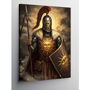 Kanvas Tablo Zırhlı Şövalye Ve Güneş Simgesi 100x140 cm