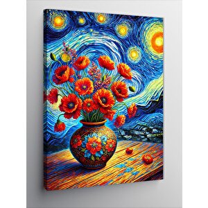 Kanvas Tablo Yıldızlı Gece Ve Çiçekler 100x140 cm