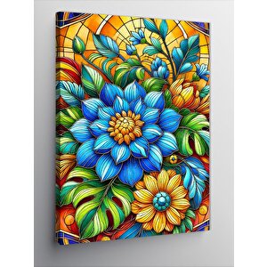 Kanvas Tablo Mavi Çiçek Desenleri 70x100 cm